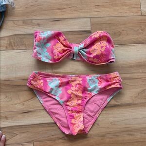 Rip Curl Pink and Aqua Floral Kids Bikini